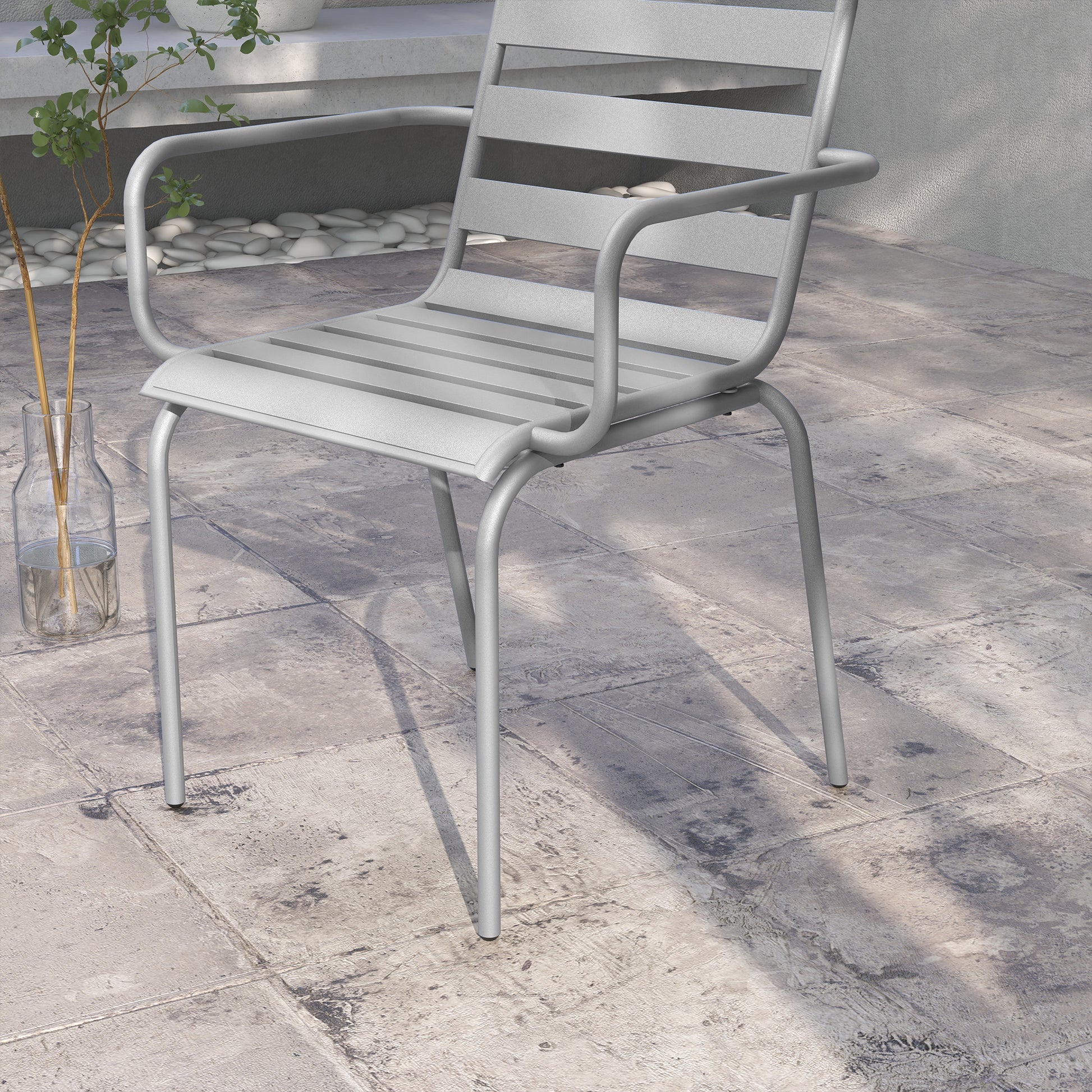3 Piece Bistro Set Garden Furniture Set with 1 Coffee Table, 2 Stackable Chairs, Balcony Set, Seating Group for Balcony, Terrace, Steel, Light grey