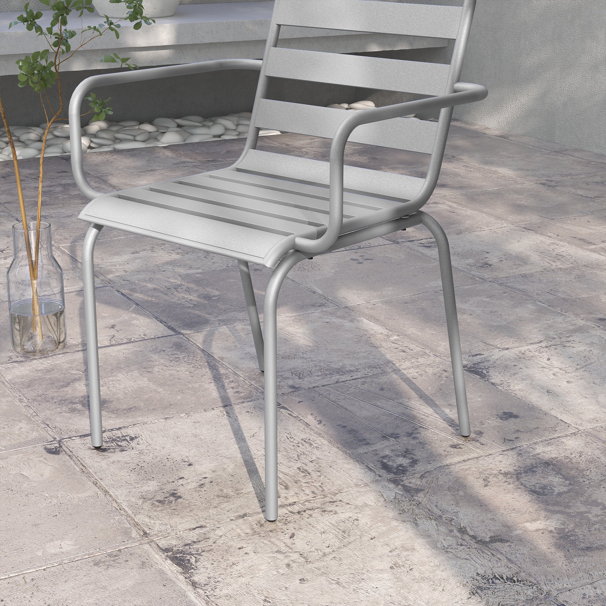 3 Piece Bistro Set Garden Furniture Set with 1 Coffee Table, 2 Stackable Chairs, Balcony Set, Seating Group for Balcony, Terrace, Steel, Light grey