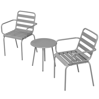 3 Piece Bistro Set Garden Furniture Set with 1 Coffee Table, 2 Stackable Chairs, Balcony Set, Seating Group for Balcony, Terrace, Steel, Light grey