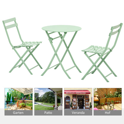 3-piece Garden Set Balcony Furniture Set Bistro Table with 2 Chairs for Yard Garden Foldable Green