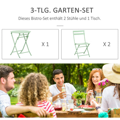 3-piece Garden Set Balcony Furniture Set Bistro Table with 2 Chairs for Yard Garden Foldable Green