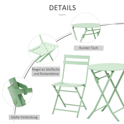 3-piece Garden Set Balcony Furniture Set Bistro Table with 2 Chairs for Yard Garden Foldable Green