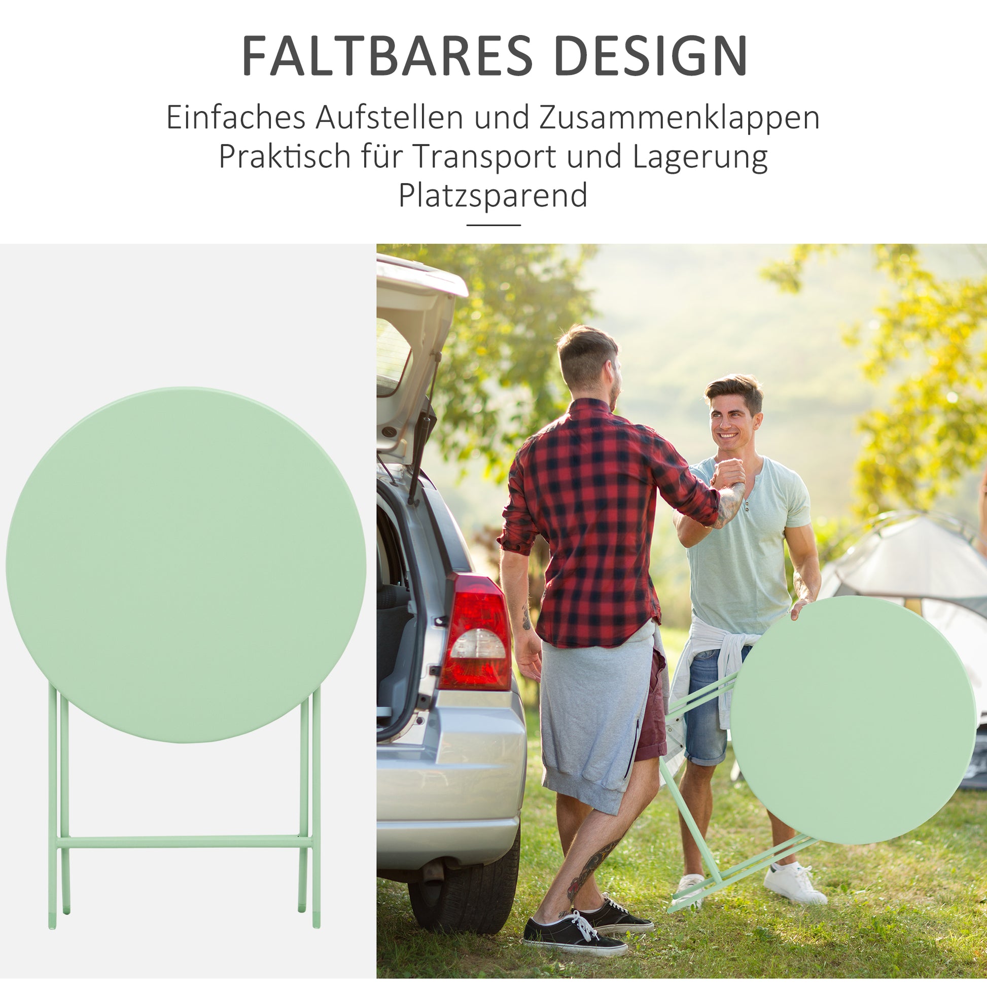 3-piece Garden Set Balcony Furniture Set Bistro Table with 2 Chairs for Yard Garden Foldable Green