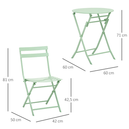 3-piece Garden Set Balcony Furniture Set Bistro Table with 2 Chairs for Yard Garden Foldable Green