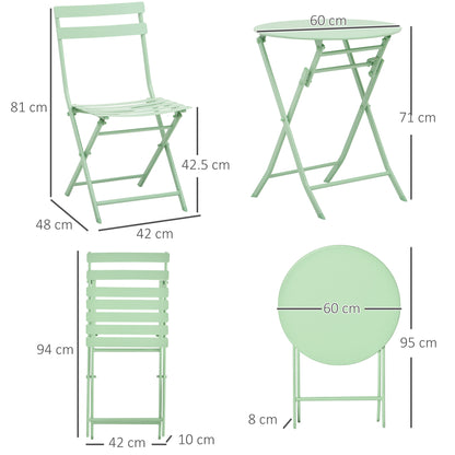 3-piece Garden Set Balcony Furniture Set Bistro Table with 2 Chairs for Yard Garden Foldable Green