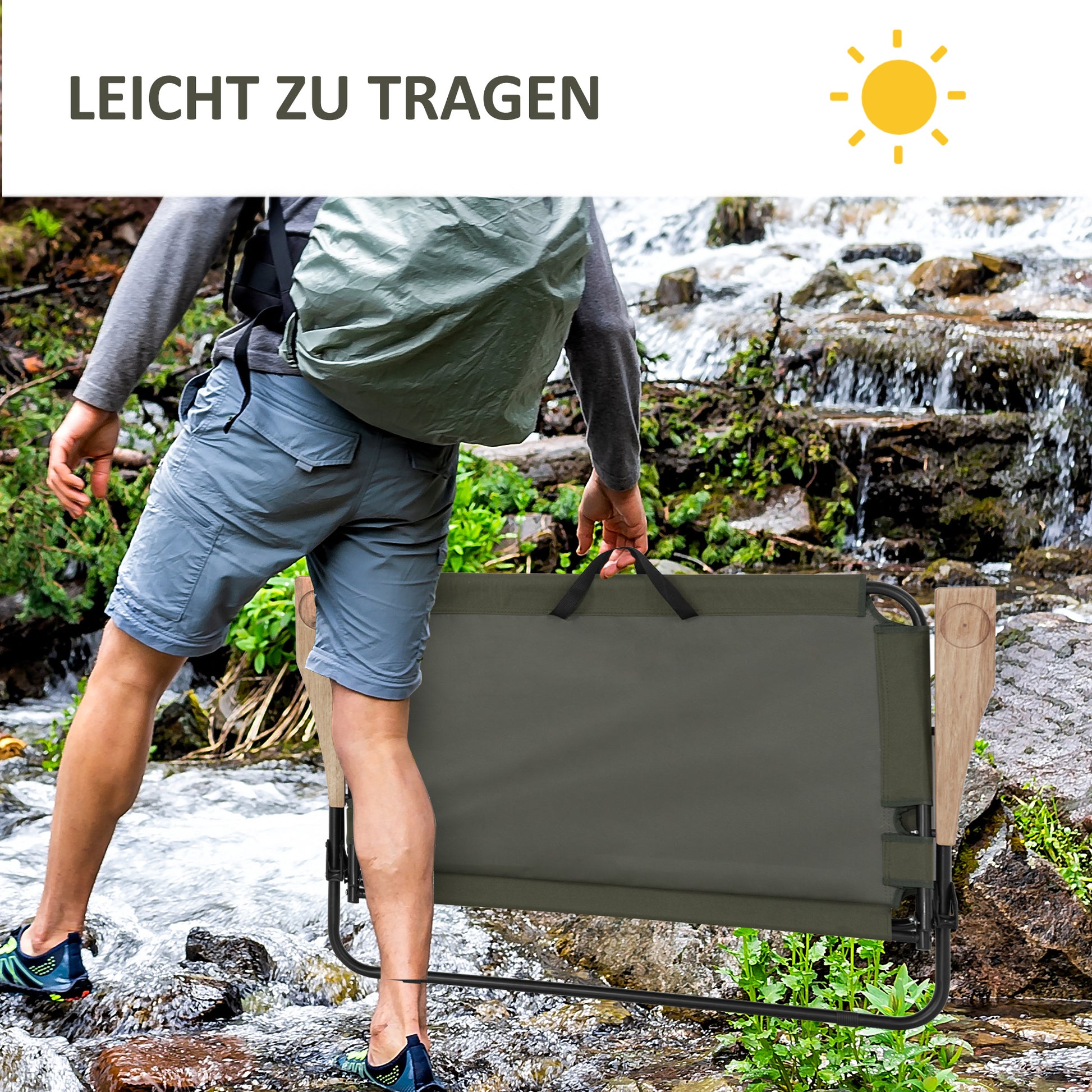 Folding Chair 2-Seater Foldable Camping Chair with Armrests Drink Holder Outdoor Folding Chair up to 160 kg Capacity Robust Fishing Chair Garden Chair for Garden Camping Beach