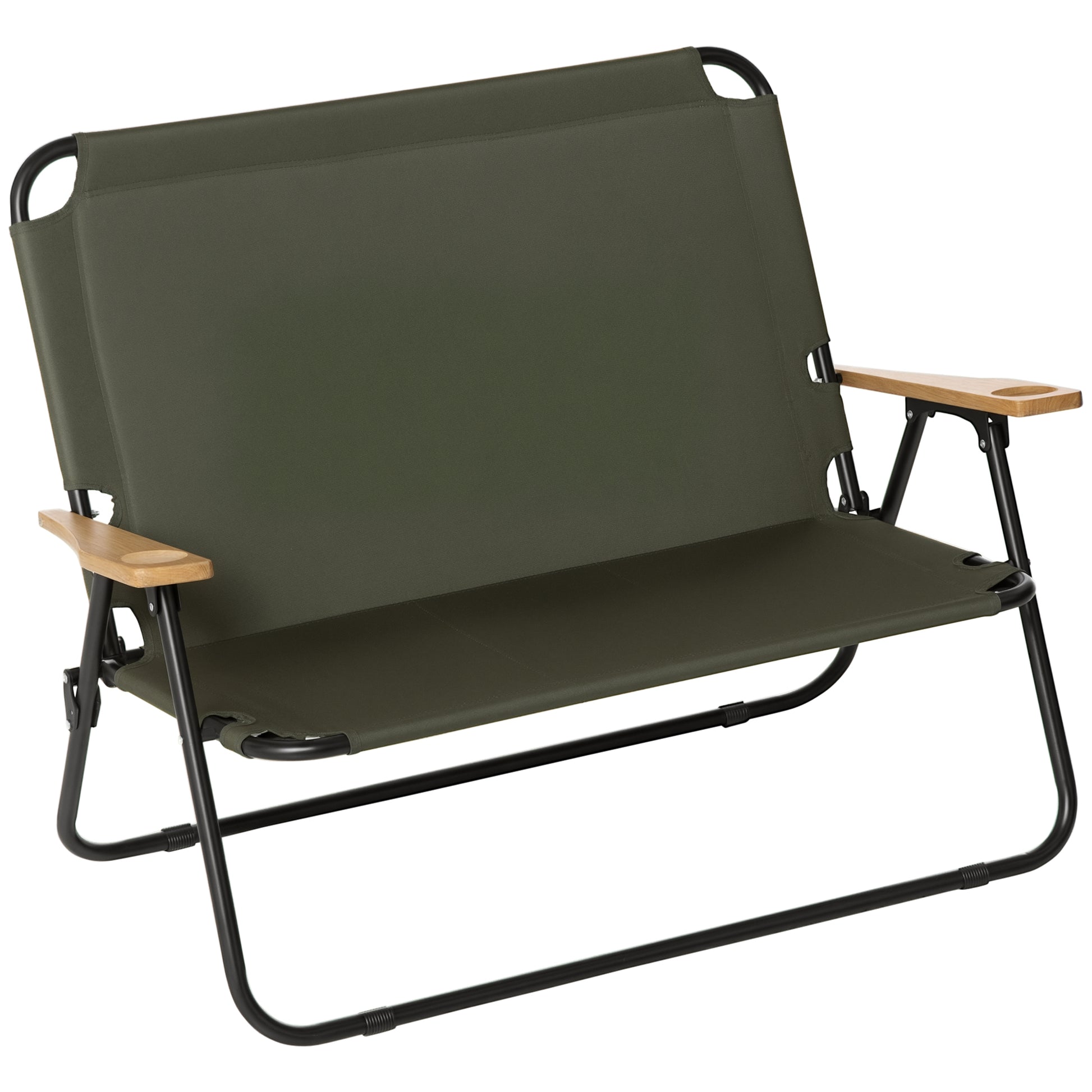 Folding Chair 2-Seater Foldable Camping Chair with Armrests Drink Holder Outdoor Folding Chair up to 160 kg Capacity Robust Fishing Chair Garden Chair for Garden Camping Beach