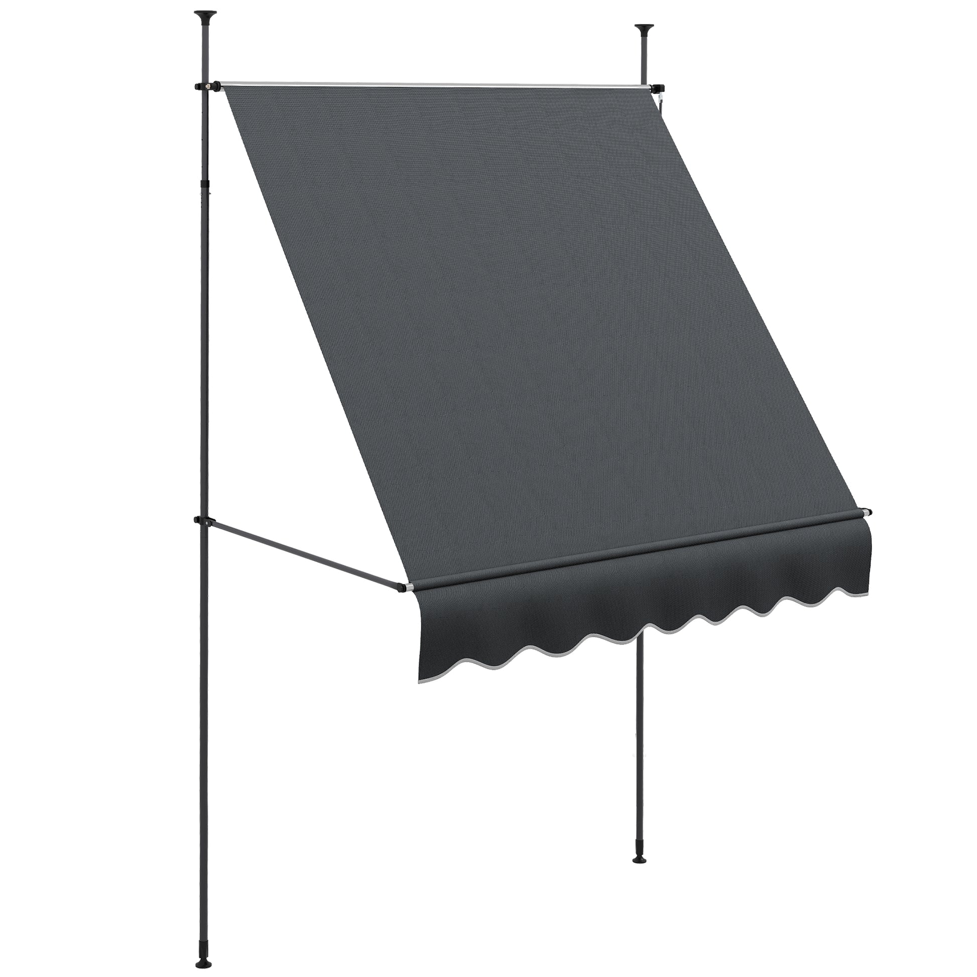 Retractable Manual Awning 2x1.2m Exterior Terrace Awning Height Adjustable with Crank 210-300cm No Drill UV30+ Protection for Balcony Garden Dark Grey