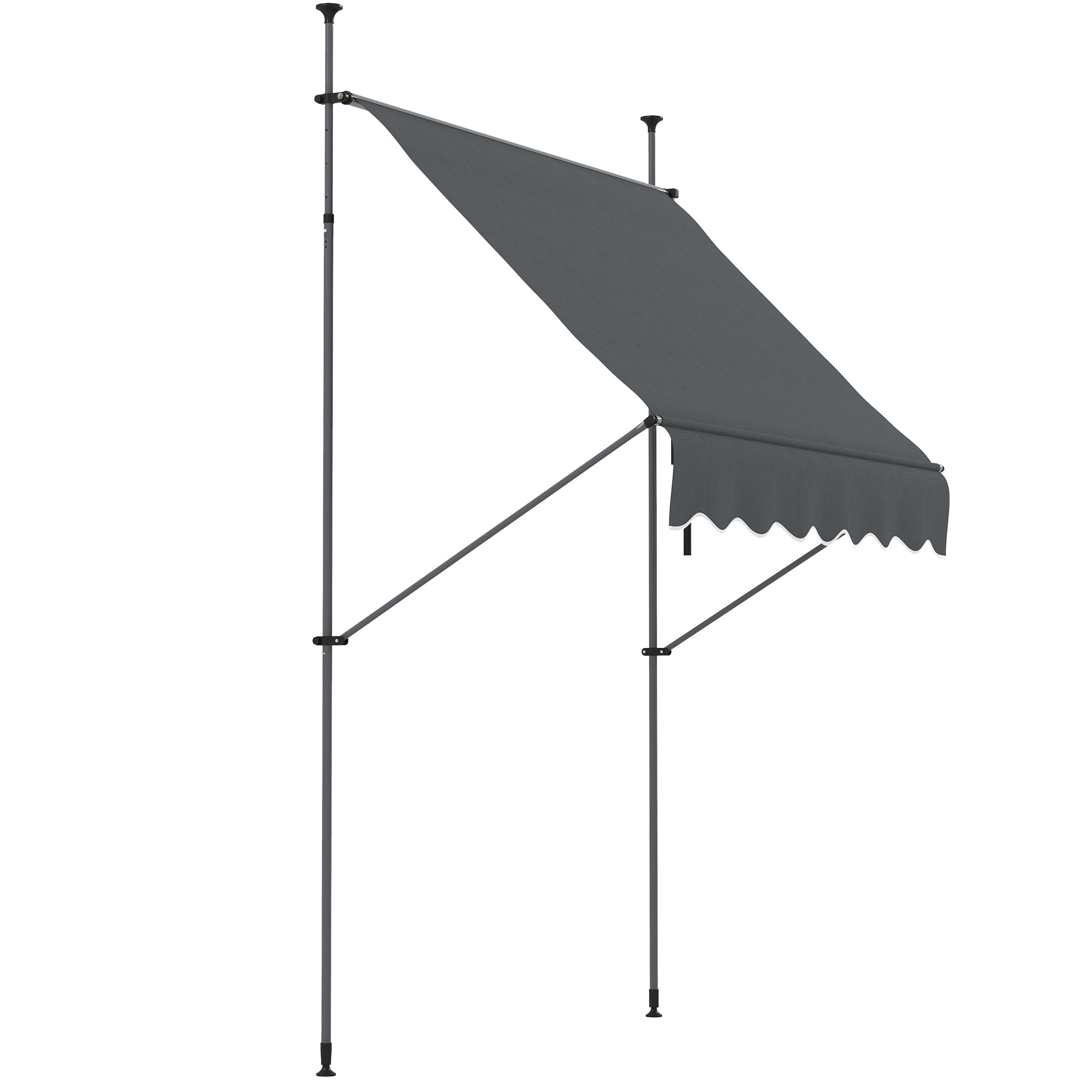 Retractable Manual Awning 2x1.2m Exterior Terrace Awning Height Adjustable with Crank 210-300cm No Drill UV30+ Protection for Balcony Garden Dark Grey