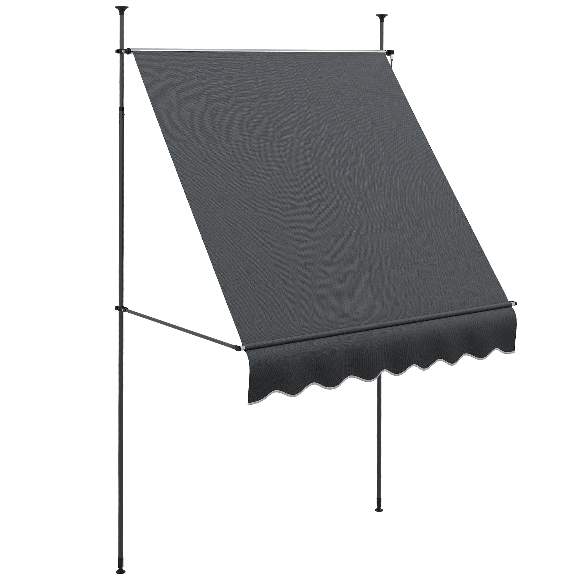 Retractable Manual Awning 2x1.2m Exterior Terrace Awning Height Adjustable with Crank 210-300cm No Drill UV30+ Protection for Balcony Garden Dark Grey