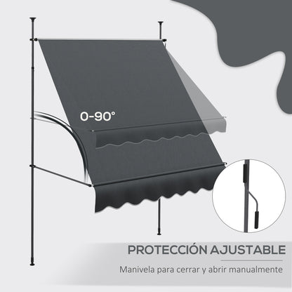 Retractable Manual Awning 2x1.2m Exterior Terrace Awning Height Adjustable with Crank 210-300cm No Drill UV30+ Protection for Balcony Garden Dark Grey