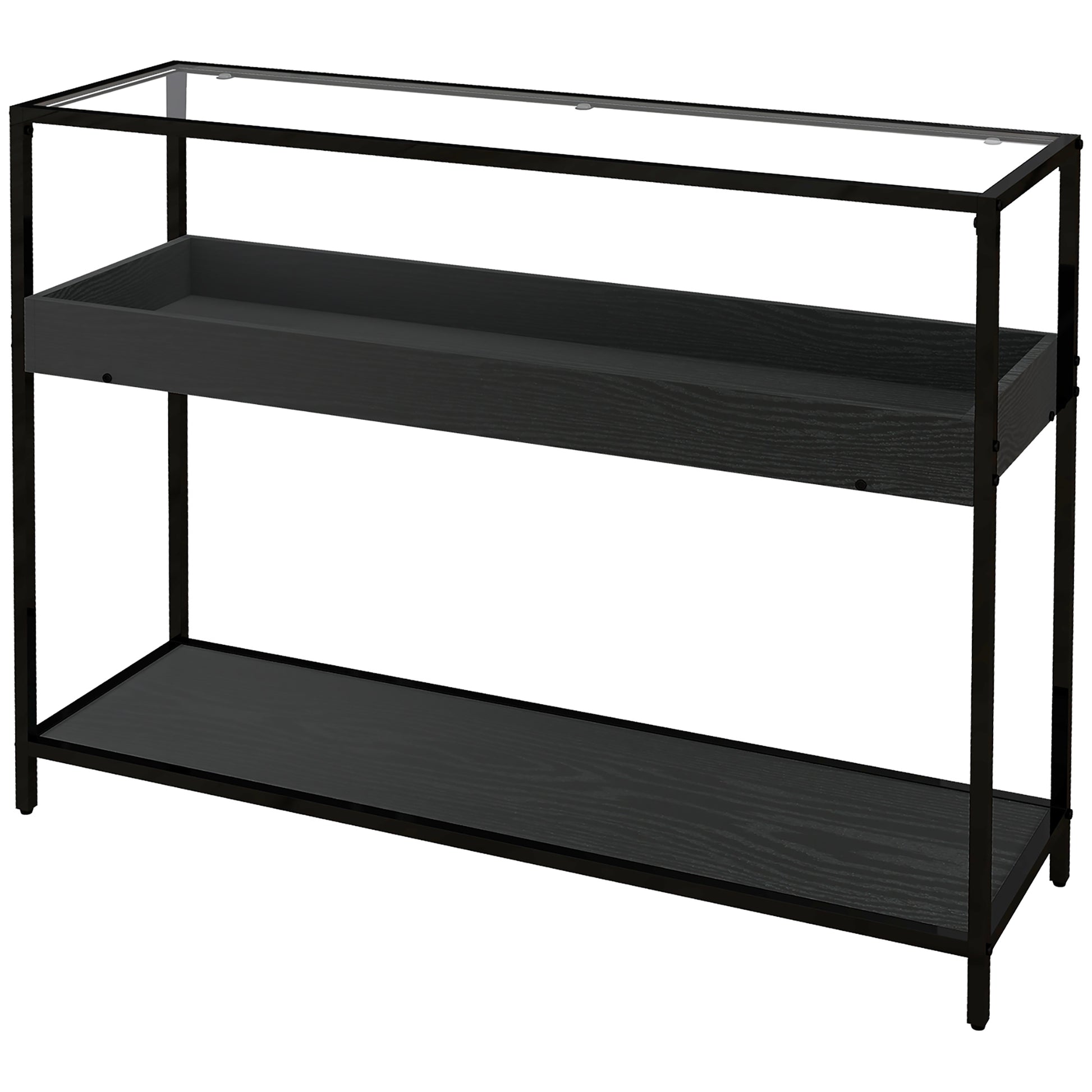 Console Table, Entryway Table with 2 Shelves, Tempered Glass Top, 100 x 30 x 78 cm, Side Table, Sofa Table, for Hallway, Small Space, Entryway, Living Room, Black