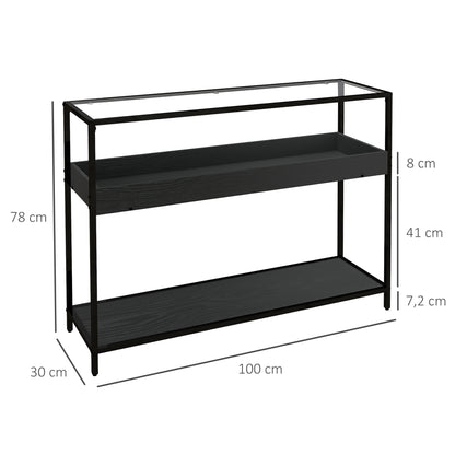 Console Table, Entryway Table with 2 Shelves, Tempered Glass Top, 100 x 30 x 78 cm, Side Table, Sofa Table, for Hallway, Small Space, Entryway, Living Room, Black