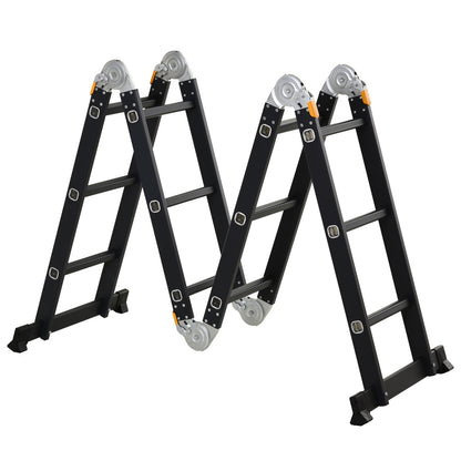 Multi-Purpose Folding Ladder Step Trestle 5 in 1 Portable with 2 Platform Plates Non-Slip Foot Aluminum Hinges 150 kg 370x61x11 cm Black