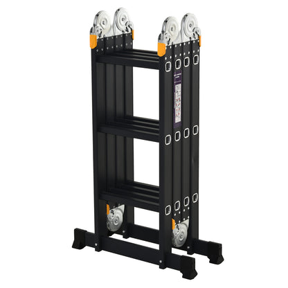 Multi-Purpose Folding Ladder Step Trestle 5 in 1 Portable with 2 Platform Plates Non-Slip Foot Aluminum Hinges 150 kg 370x61x11 cm Black