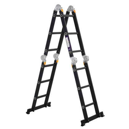 Multi-Purpose Folding Ladder Step Trestle 5 in 1 Portable with 2 Platform Plates Non-Slip Foot Aluminum Hinges 150 kg 370x61x11 cm Black