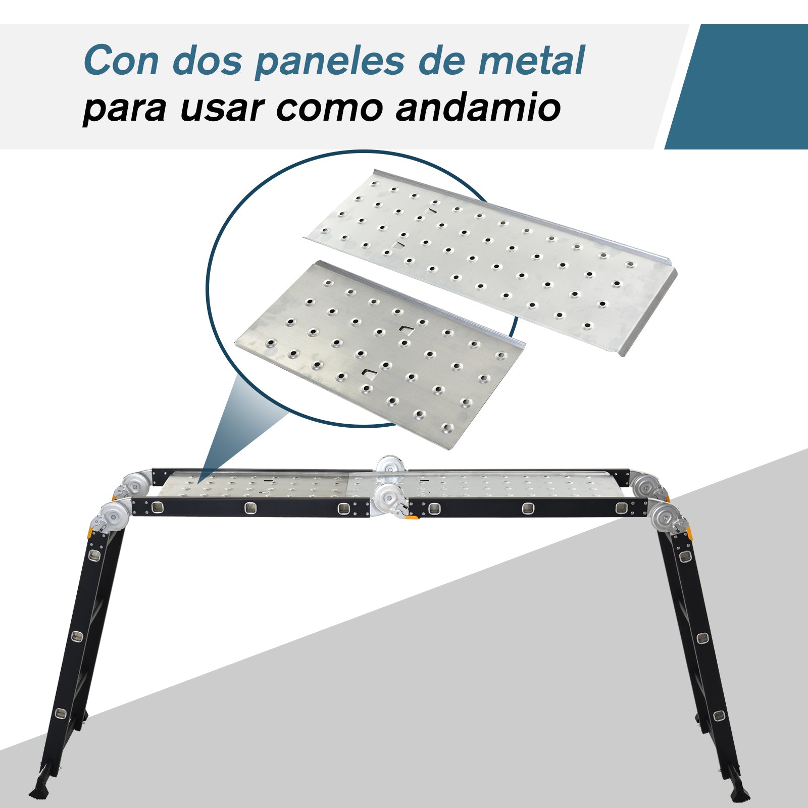 Multi-Purpose Folding Ladder Step Trestle 5 in 1 Portable with 2 Platform Plates Non-Slip Foot Aluminum Hinges 150 kg 370x61x11 cm Black