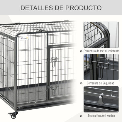 Foldable Metal Dog Cage for Large Dogs 125x76x81 cm with Wheels and Brakes Removable Tray and Door with Latches for Golden Retriever Labrador Dark Gray