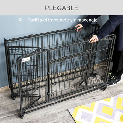 Foldable Metal Dog Cage for Large Dogs 125x76x81 cm with Wheels and Brakes Removable Tray and Door with Latches for Golden Retriever Labrador Dark Gray