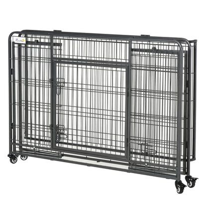 Foldable Metal Dog Cage for Large Dogs 125x76x81 cm with Wheels and Brakes Removable Tray and Door with Latches for Golden Retriever Labrador Dark Gray