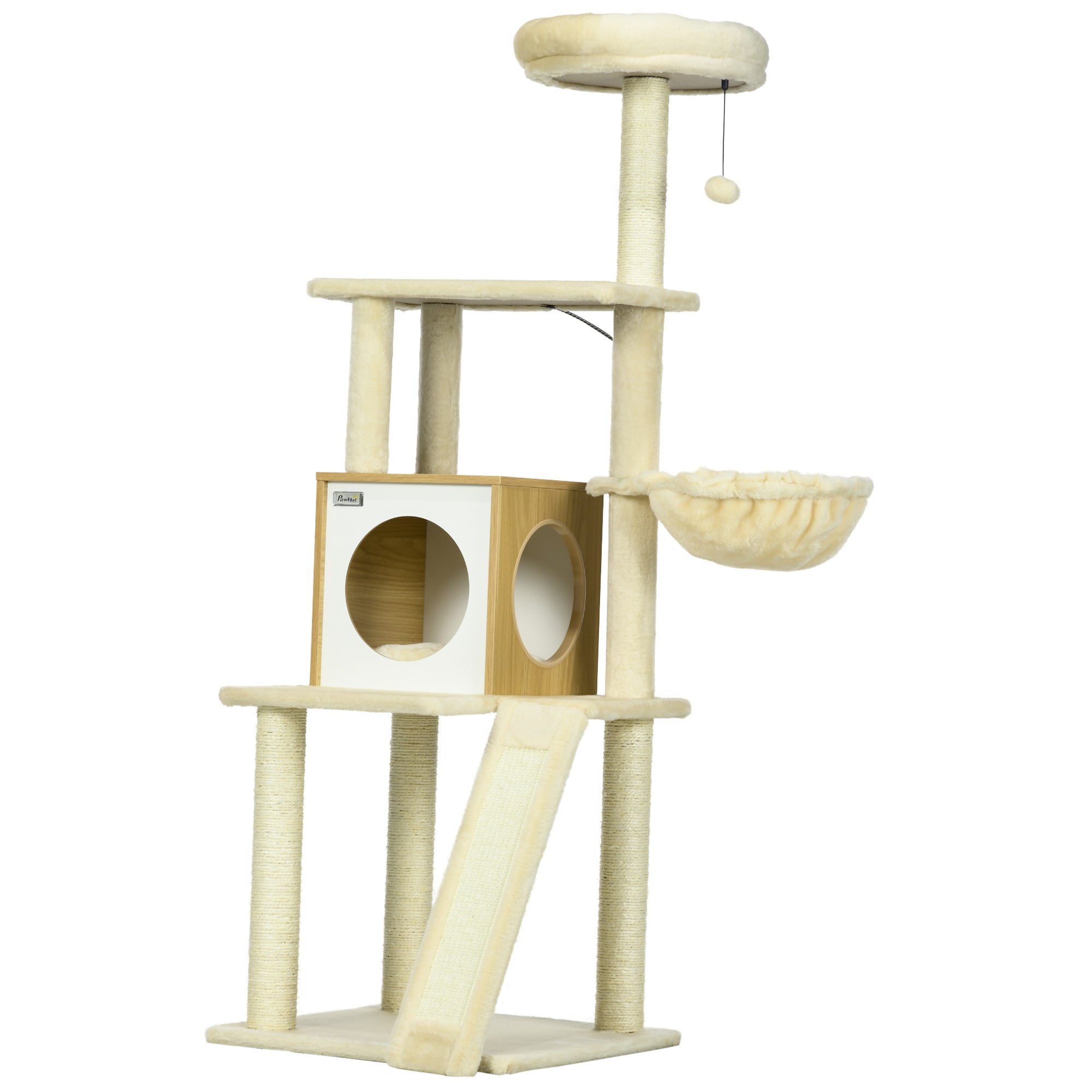 Cat Tree with House, Cat Scratcher, Perch and Post, 48.5x48.5x141.5 cm, Beige