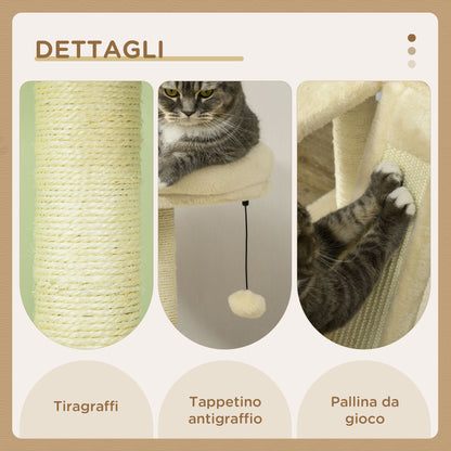 Cat Tree with House, Cat Scratcher, Perch and Post, 48.5x48.5x141.5 cm, Beige