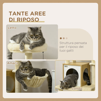 Cat Tree with House, Cat Scratcher, Perch and Post, 48.5x48.5x141.5 cm, Beige