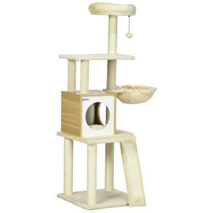 Cat Tree with House, Cat Scratcher, Perch and Post, 48.5x48.5x141.5 cm, Beige