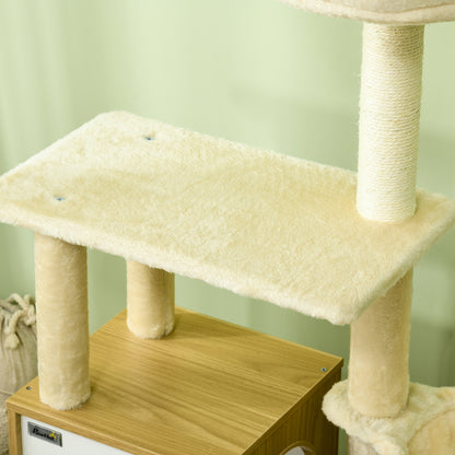 Cat Tree with House, Cat Scratcher, Perch and Post, 48.5x48.5x141.5 cm, Beige