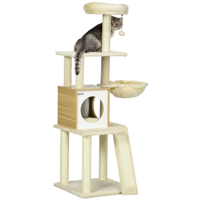 Cat Tree with House, Cat Scratcher, Perch and Post, 48.5x48.5x141.5 cm, Beige