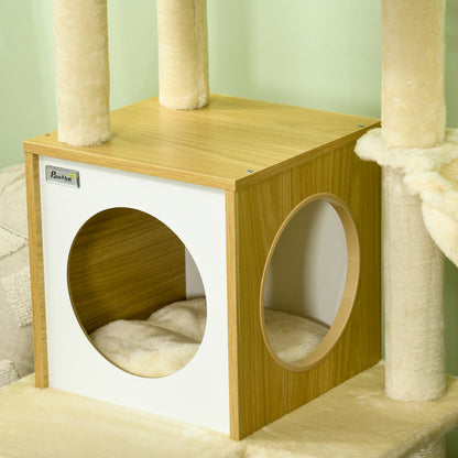 Cat Tree with House, Cat Scratcher, Perch and Post, 48.5x48.5x141.5 cm, Beige