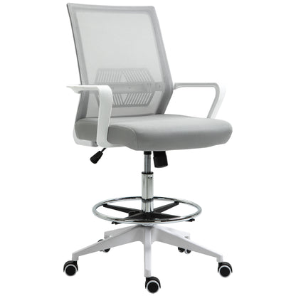 High-seat office chair adjustable high seat office chair dim. 64L x 59W x 104-124H cm swivel office stool 360° breathable mesh gray and white