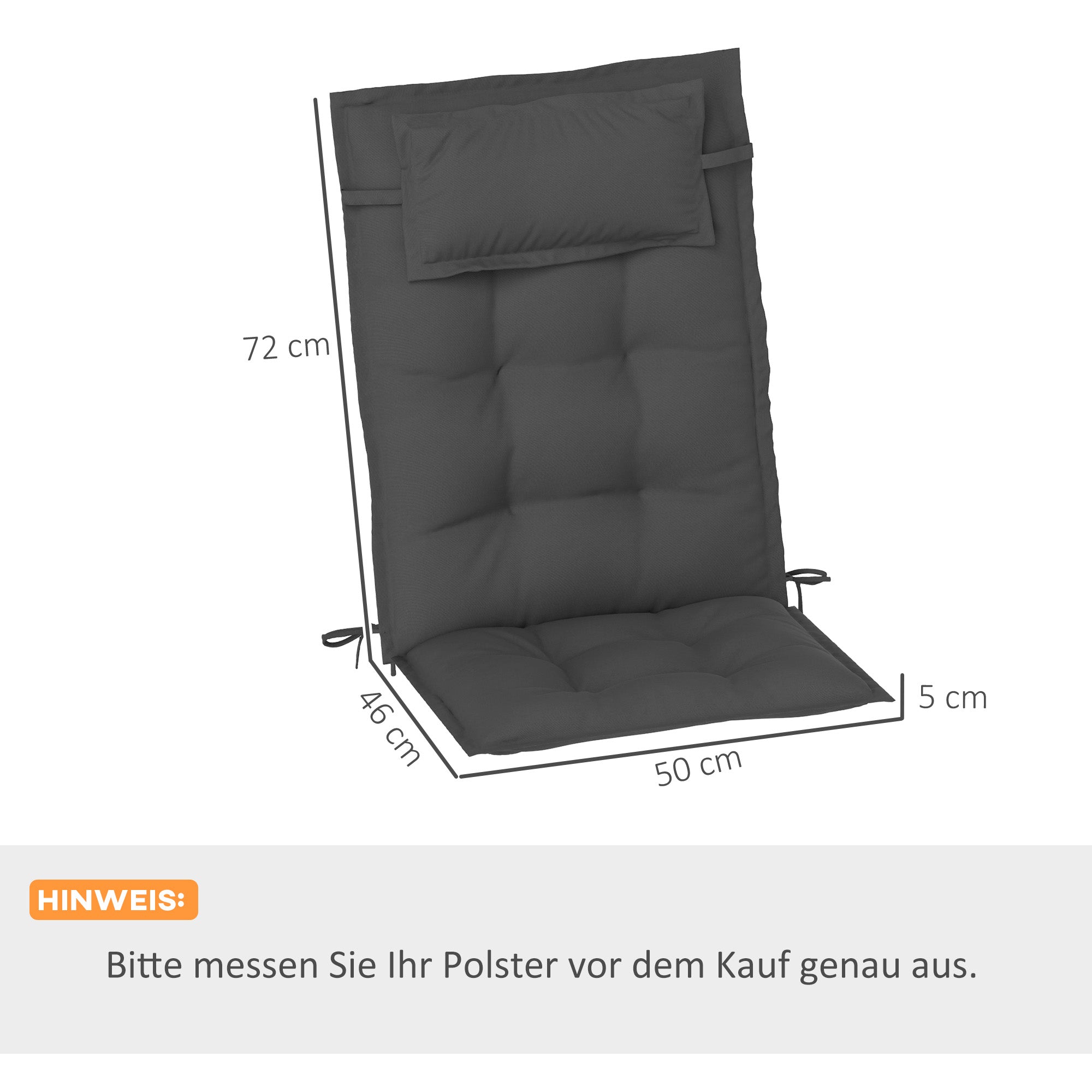 2-Piece Set Lounger Cushion Water-Repellent Cushion for Garden Lounger Padding for Beach Lounger Sun Lounger Pillow Cushion for Garden Furniture Cushions 50x116x5 cm, Dark Gray