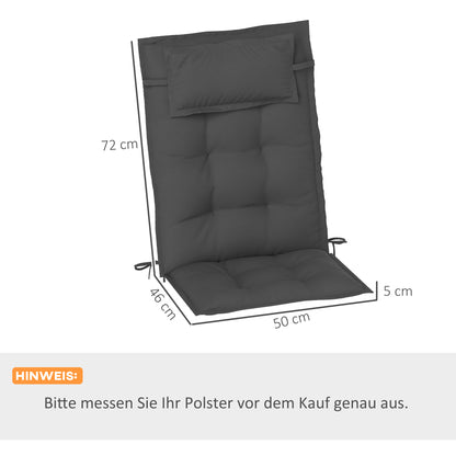 2-Piece Set Lounger Cushion Water-Repellent Cushion for Garden Lounger Padding for Beach Lounger Sun Lounger Pillow Cushion for Garden Furniture Cushions 50x116x5 cm, Dark Gray