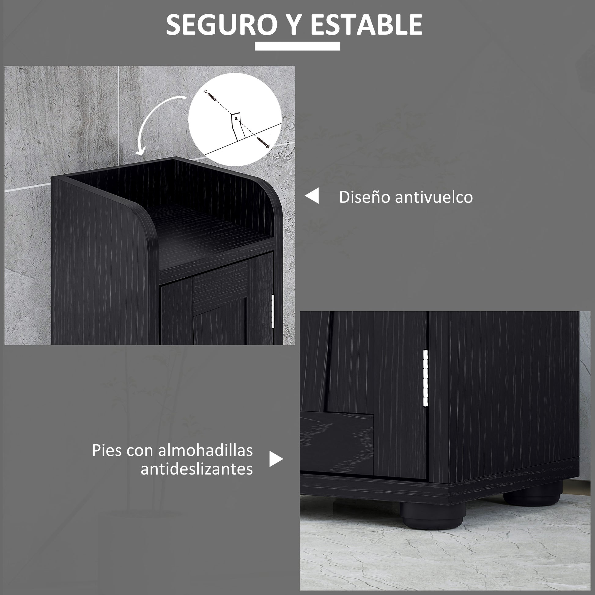 Narrow Bathroom Column with 2 Doors Tall Rustic Bathroom Cabinet with Drawer Open Compartment Adjustable Shelves and Toilet Paper Holder 20x20x185 cm Black