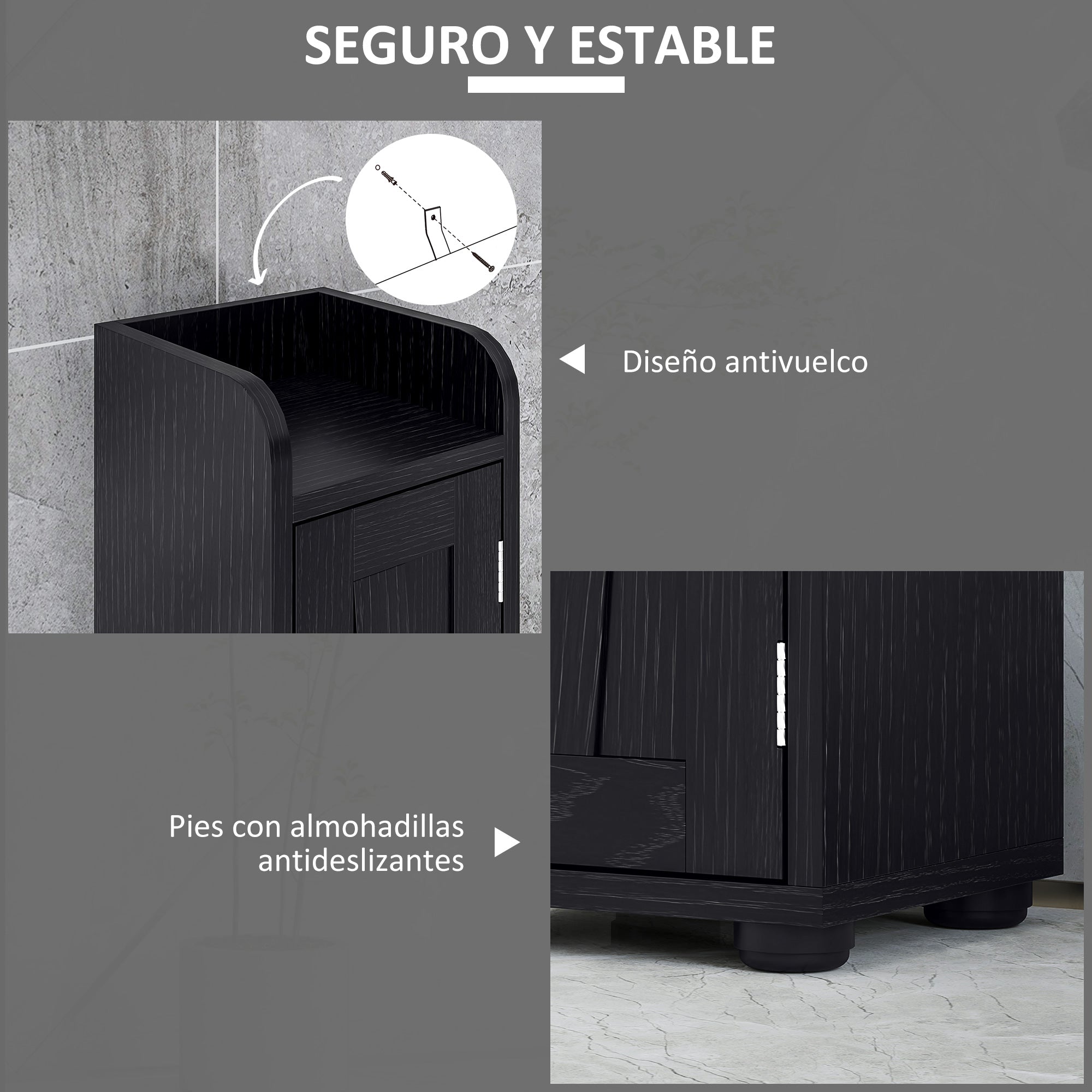 Narrow Bathroom Column with 2 Doors Tall Rustic Bathroom Cabinet with Drawer Open Compartment Adjustable Shelves and Toilet Paper Holder 20x20x185 cm Black