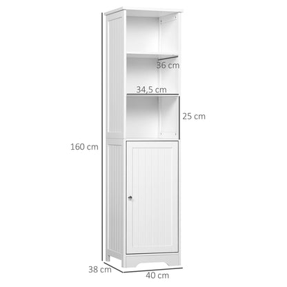 Tall Bathroom Cabinet 5-Level Bathroom Auxiliary Column with 3 Shelves 1 Door and Adjustable Inner Shelf 40x38x160 cm White