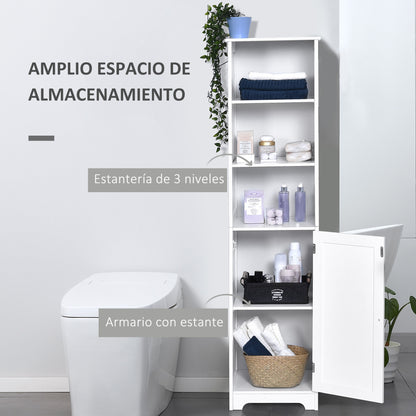 Tall Bathroom Cabinet 5-Level Bathroom Auxiliary Column with 3 Shelves 1 Door and Adjustable Inner Shelf 40x38x160 cm White