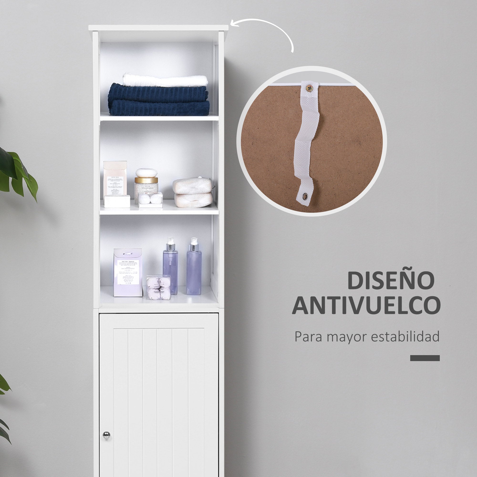 Tall Bathroom Cabinet 5-Level Bathroom Auxiliary Column with 3 Shelves 1 Door and Adjustable Inner Shelf 40x38x160 cm White