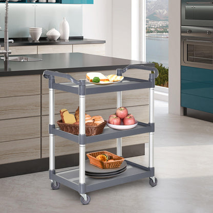 3-Tier Aluminum Alloy Wheeled Utility Cart Kitchen Storage Cart Load 105 kg for Dining Room Bathroom 88x44x93 cm Gray