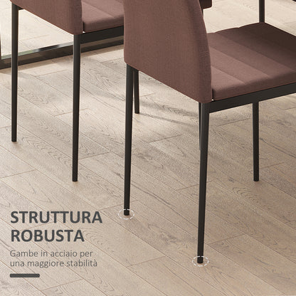 Set of 4 Upholstered Chairs for Living Room or Dining Room, Modern Kitchen Chairs, in Metal and Khaki Fabric