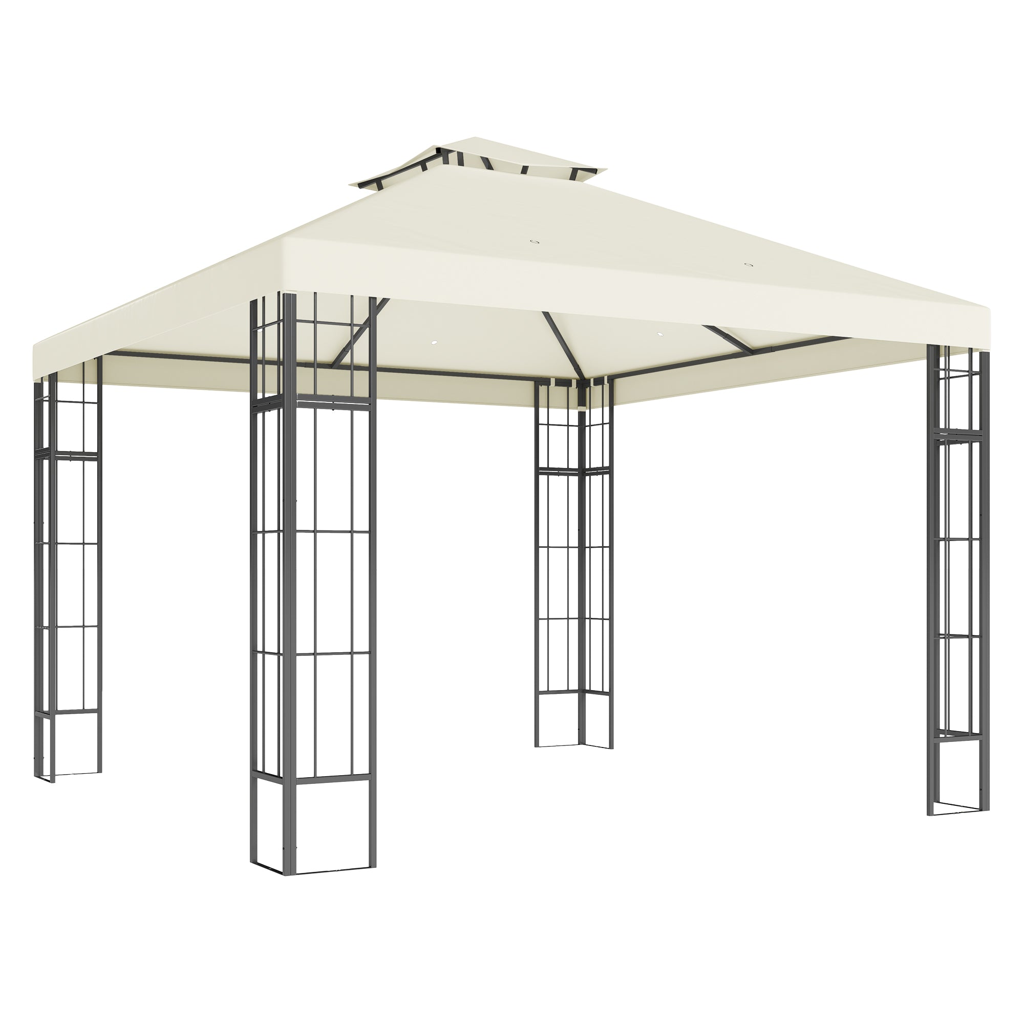 Pavilion with Double Roof, approx. 3x3m Waterproof Sturdy Winterproof Garden Gazebo with UV Protection Party Tent made of Metal, for Garden, Patio, Cream White
