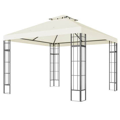 Pavilion with Double Roof, approx. 3x3m Waterproof Sturdy Winterproof Garden Gazebo with UV Protection Party Tent made of Metal, for Garden, Patio, Cream White