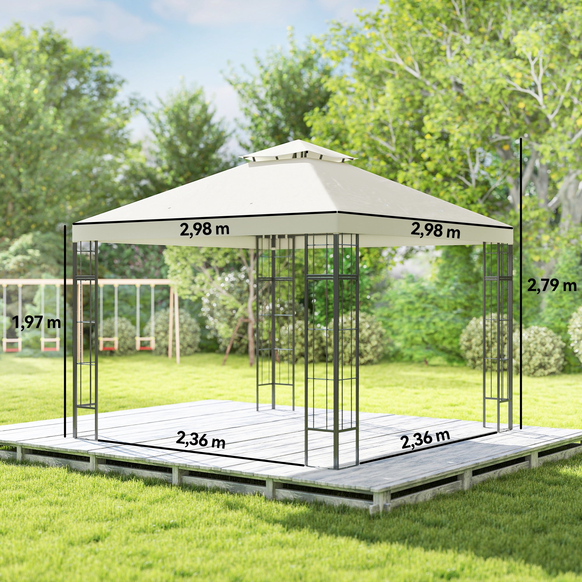 Pavilion with Double Roof, approx. 3x3m Waterproof Sturdy Winterproof Garden Gazebo with UV Protection Party Tent made of Metal, for Garden, Patio, Cream White