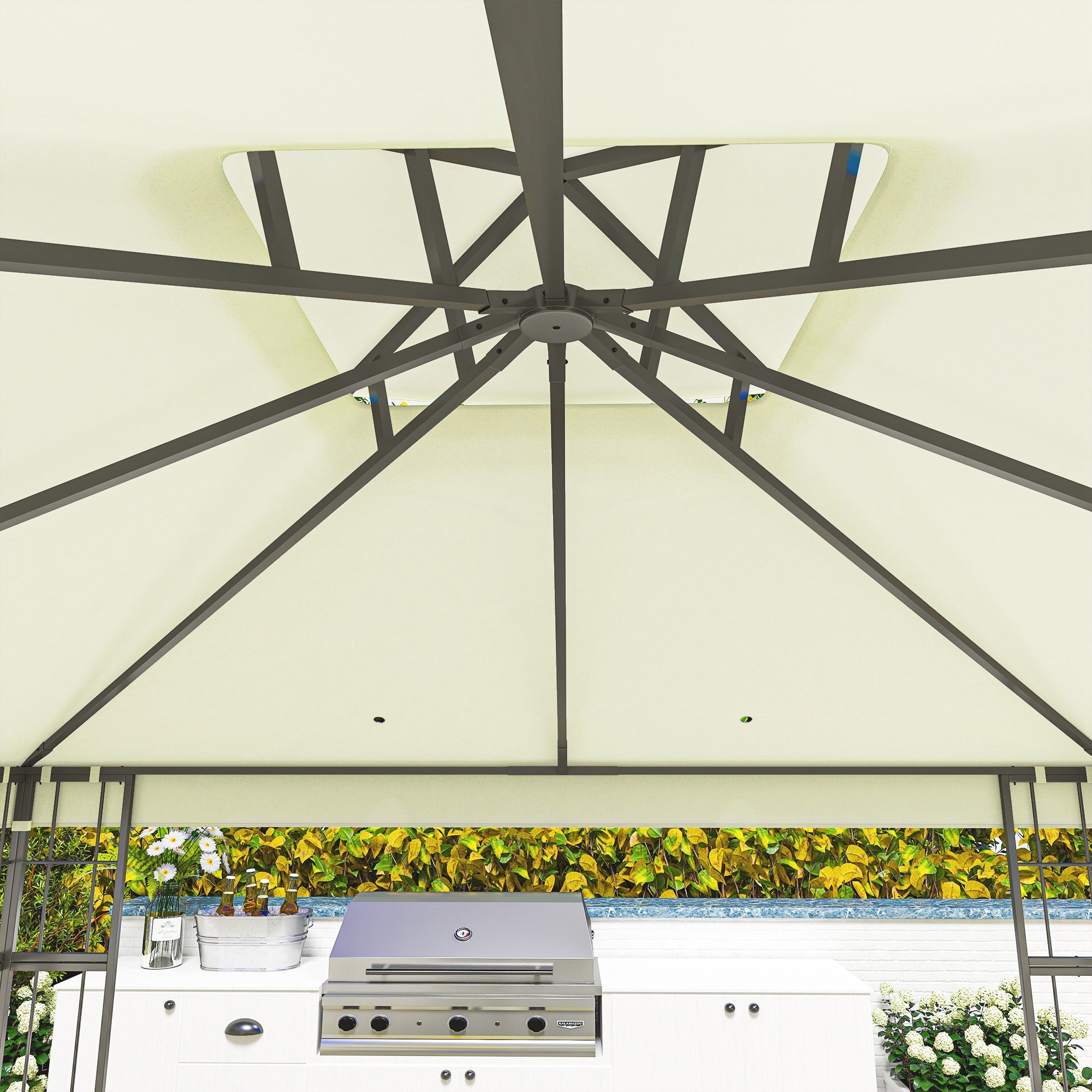 Pavilion with Double Roof, approx. 3x3m Waterproof Sturdy Winterproof Garden Gazebo with UV Protection Party Tent made of Metal, for Garden, Patio, Cream White