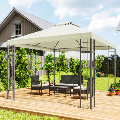 Pavilion with Double Roof, approx. 3x3m Waterproof Sturdy Winterproof Garden Gazebo with UV Protection Party Tent made of Metal, for Garden, Patio, Cream White