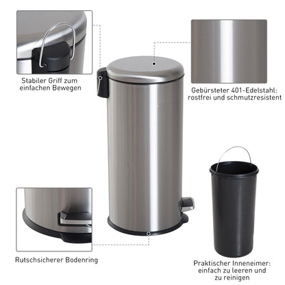 30L Trash Can, Waste Bin, Pedal Bin with Lid, Inner Bucket, Waste Separation for Living Room, Office, Round