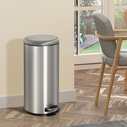 30L Trash Can, Waste Bin, Pedal Bin with Lid, Inner Bucket, Waste Separation for Living Room, Office, Round