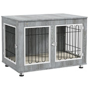 Dog Crate Furniture with 2 Doors Cushion 2 Locks Metal Dog Box for Home Indoor Dog House for Large Dogs up to 25 kg Side Table Dog House 90 x 58 x 65 cm Gray