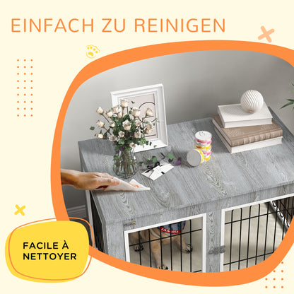 Dog Crate Furniture with 2 Doors Cushion 2 Locks Metal Dog Box for Home Indoor Dog House for Large Dogs up to 25 kg Side Table Dog House 90 x 58 x 65 cm Gray